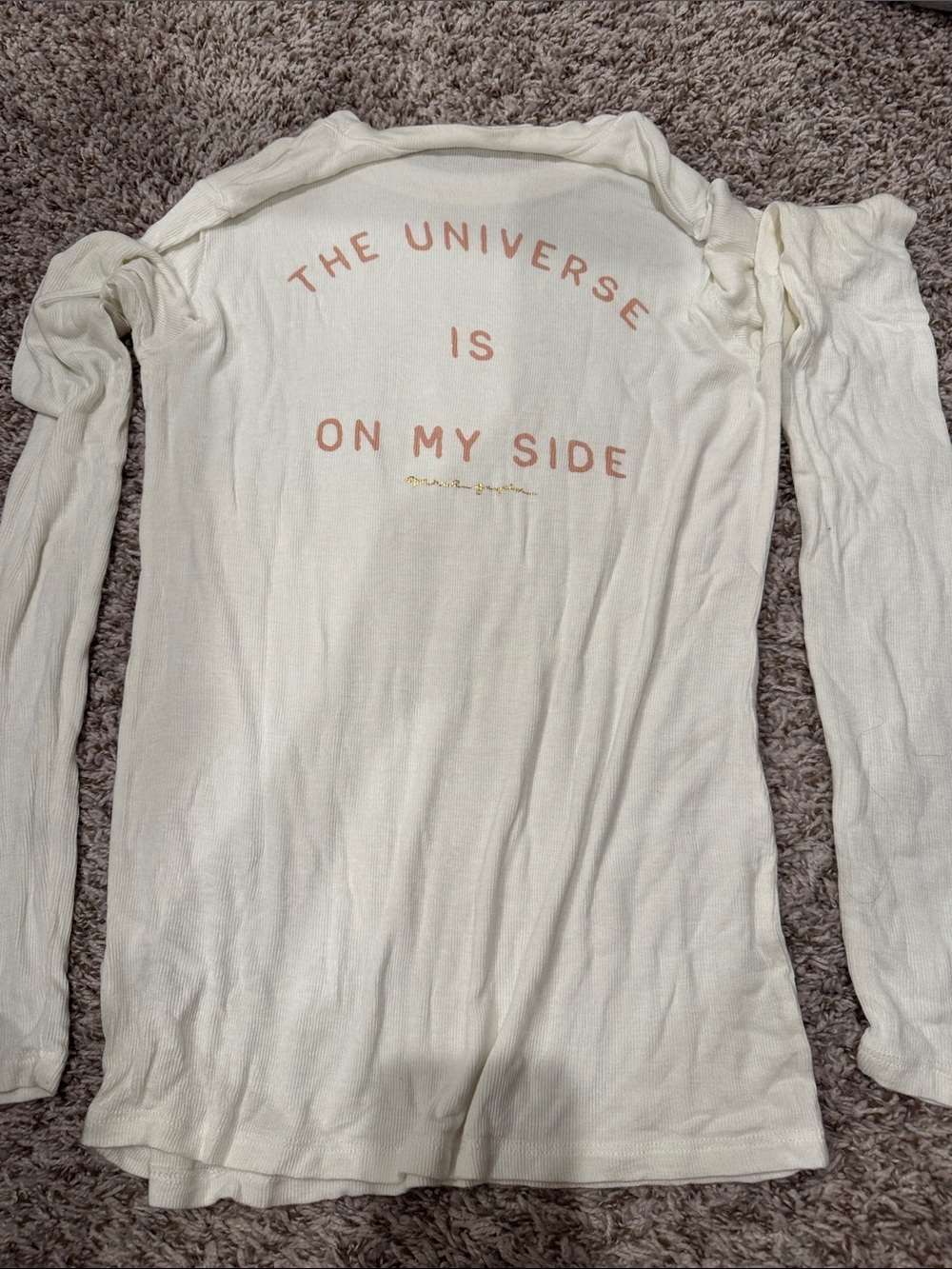 Spiritual Gangster Cream Long Sleeve Tee with Pink Lettering. NWOT.